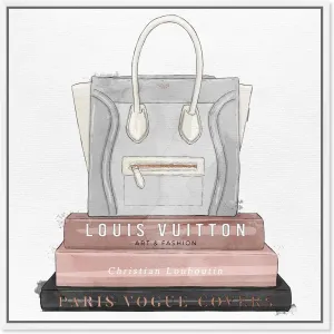 The Oliver Gal Artist Co. Fashion and Glam Framed Wall Art Canvas Prints 'My Fancy Purse and Books' Handbags Home Décor, 30" x 30", Blue, Pink