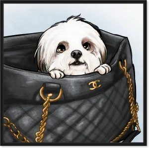 The Oliver Gal Artist Co. Fashion and Glam Framed Wall Art Canvas Prints 'Peek a Boo Shih Tzu' Handbags Home Décor, 12" x 12", Black, White