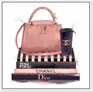 The Oliver Gal Artist Co. Fashion and Glam Framed Wall Art Canvas Prints 'Treasured Handbags Home Décor, 20" x 20", Pink, Black