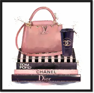 The Oliver Gal Artist Co. Fashion and Glam Framed Wall Art Canvas Prints 'Treasured Handbags Home Décor, 24" x 24", Pink, Black