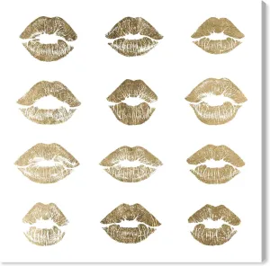 The Oliver Gal Artist Co. Fashion and Glam Wall Art Canvas Prints '24k Kisses' Home Décor, 16" x 16", White, Gold