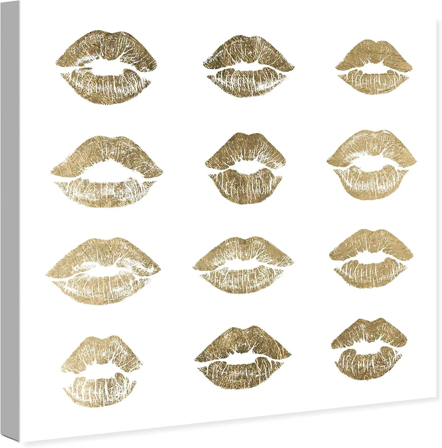 The Oliver Gal Artist Co. Fashion and Glam Wall Art Canvas Prints '24k Kisses' Home Décor, 16" x 16", White, Gold