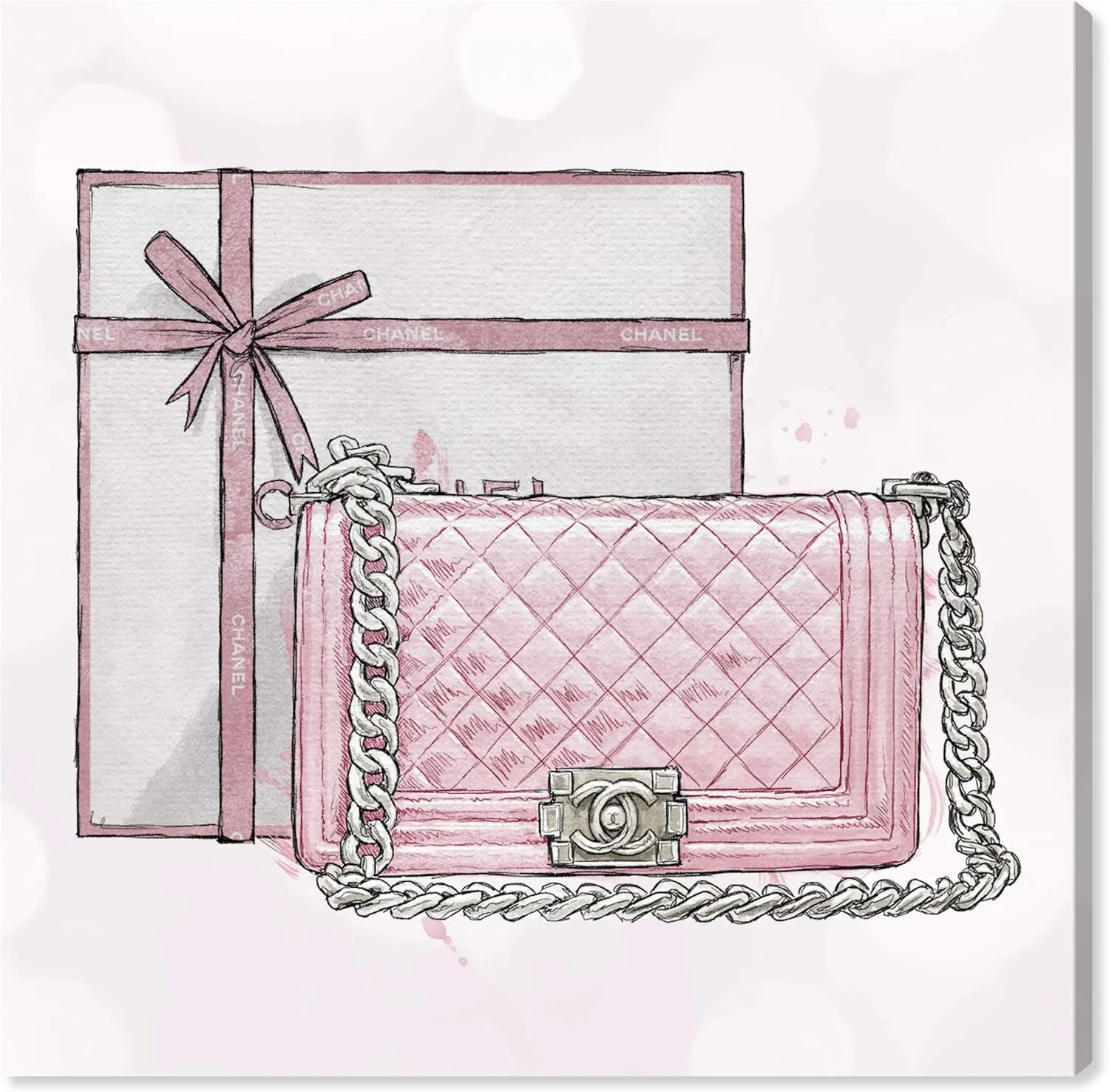 The Oliver Gal Artist Co. Fashion and Glam Wall Art Canvas Prints 'A Boys Bag Silver' Home Décor, 30" x 30", Pink, Gray
