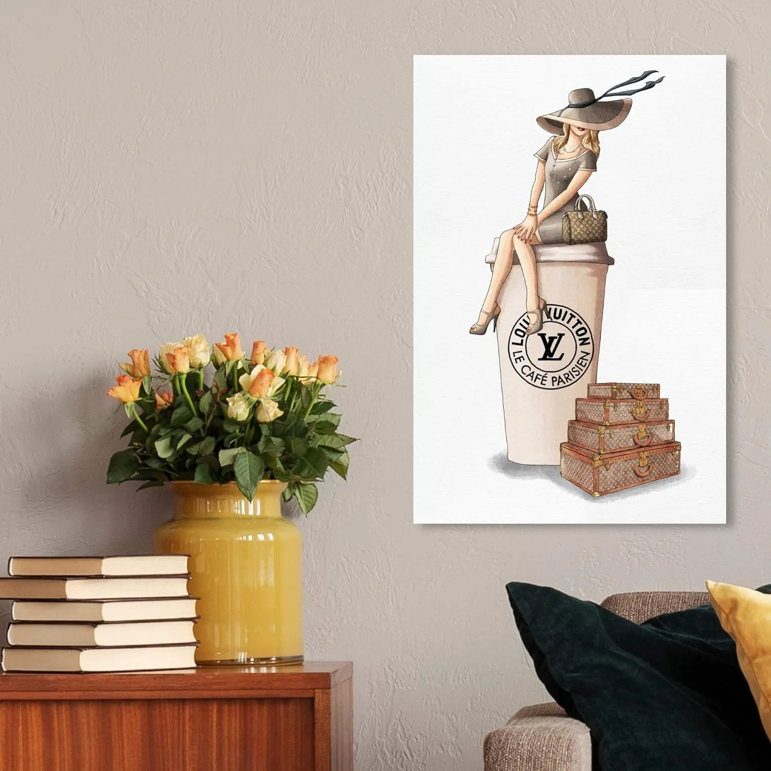 The Oliver Gal Artist Co. Fashion and Glam Wall Art Canvas Prints 'Cafe au Lait Paris' Handbags Home Décor, 16" x 24", Brown, Brown