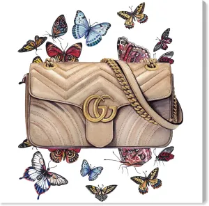 The Oliver Gal Artist Co. Fashion and Glam Wall Art Canvas Prints 'Doll Memories-Butterflies Bag' Home Décor, 12" x 12", Brown, Red