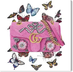 The Oliver Gal Artist Co. Fashion and Glam Wall Art Canvas Prints 'Doll Memories-Butterfly Bag' Home Décor, 24" x 24", Pink, Gold
