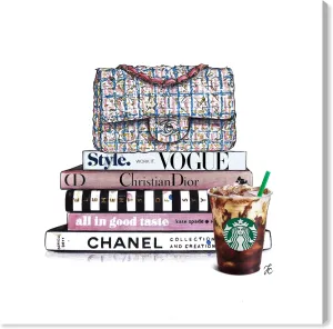 The Oliver Gal Artist Co. Fashion and Glam Wall Art Canvas Prints 'Doll Memories-Modern Handbag Square' Books Home Décor, 12" x 12", Pink, White