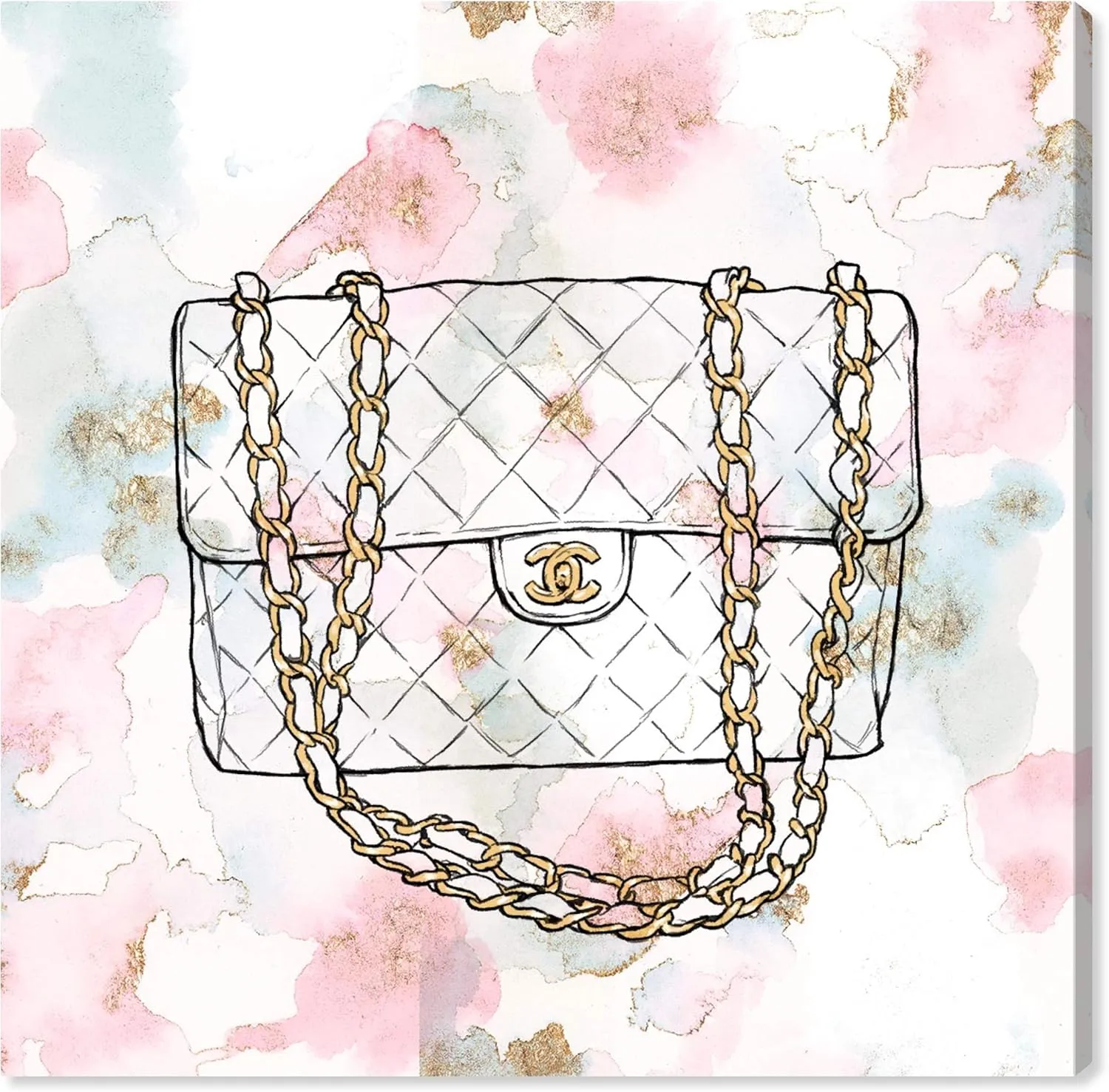 The Oliver Gal Artist Co. Fashion and Glam Wall Art Canvas Prints 'Everything But My Watercolor Bag' Home Décor, 16" x 16", White, Pink