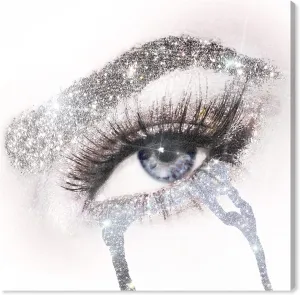 The Oliver Gal Artist Co. Fashion and Glam Wall Art Canvas Prints 'Eyes and Rhinestones Blue Silver' Mascara Home Décor, 12 in x 12 in, Gray, White