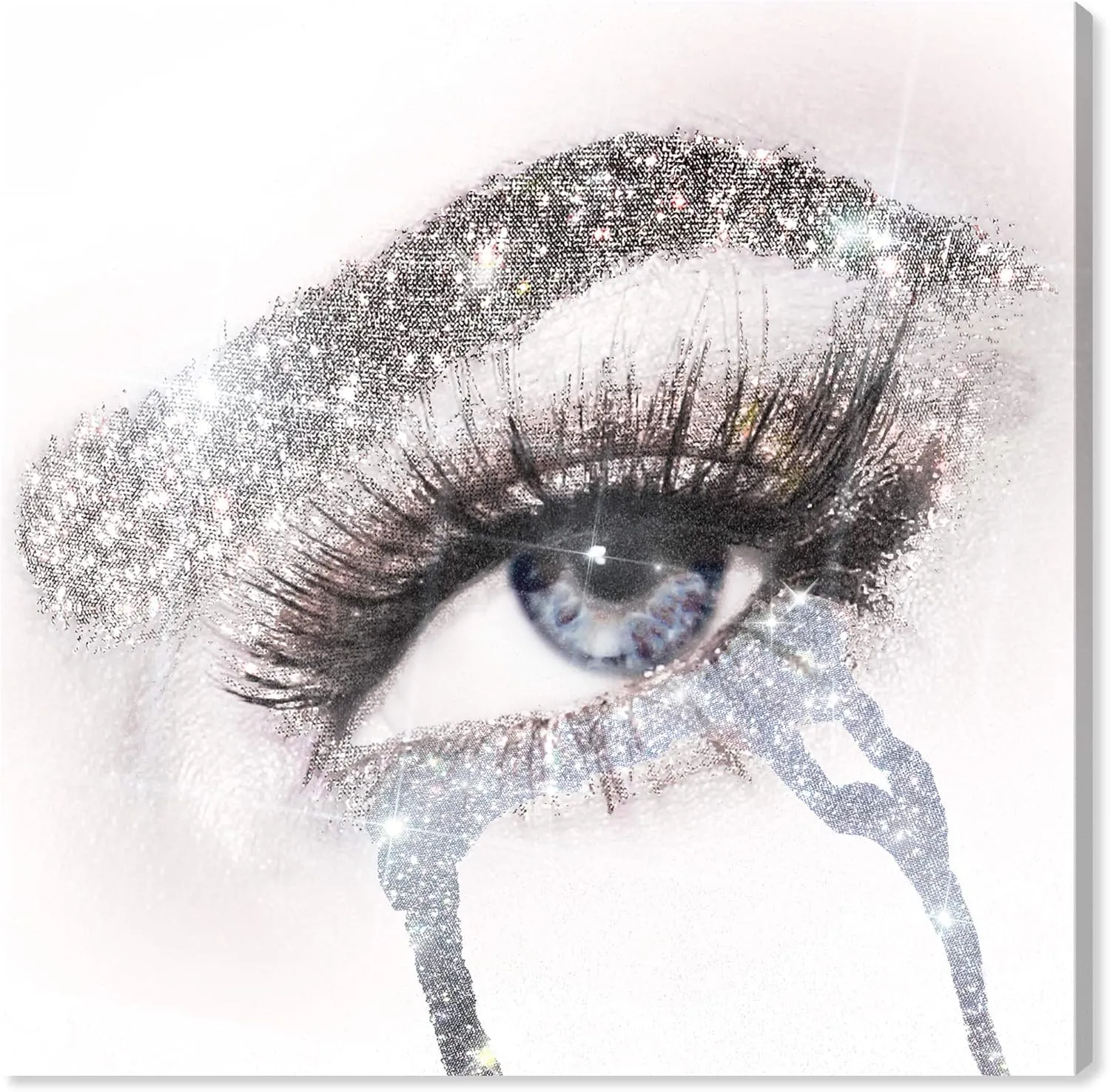 The Oliver Gal Artist Co. Fashion and Glam Wall Art Canvas Prints 'Eyes and Rhinestones Blue Silver' Mascara Home Décor, 12 in x 12 in, Gray, White
