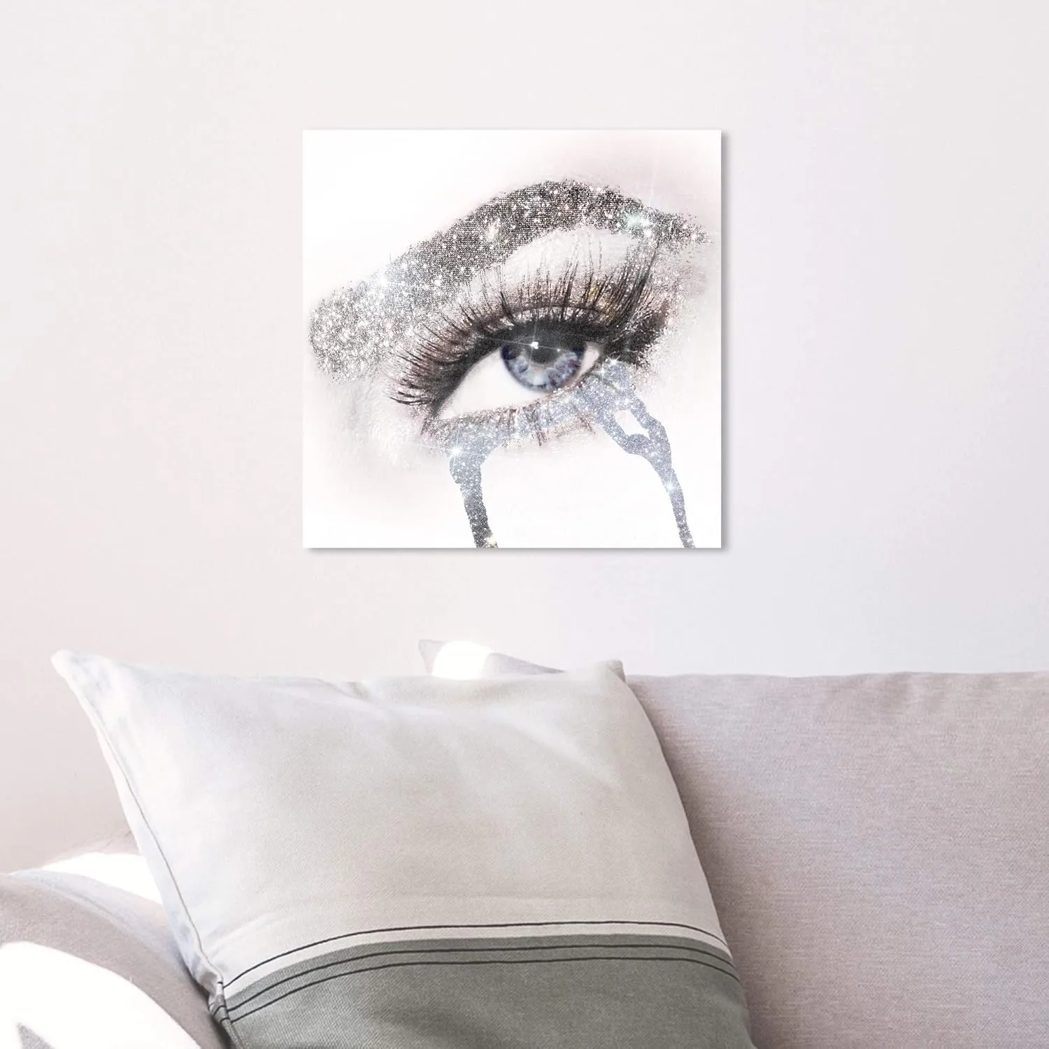 The Oliver Gal Artist Co. Fashion and Glam Wall Art Canvas Prints 'Eyes and Rhinestones Blue Silver' Mascara Home Décor, 12 in x 12 in, Gray, White