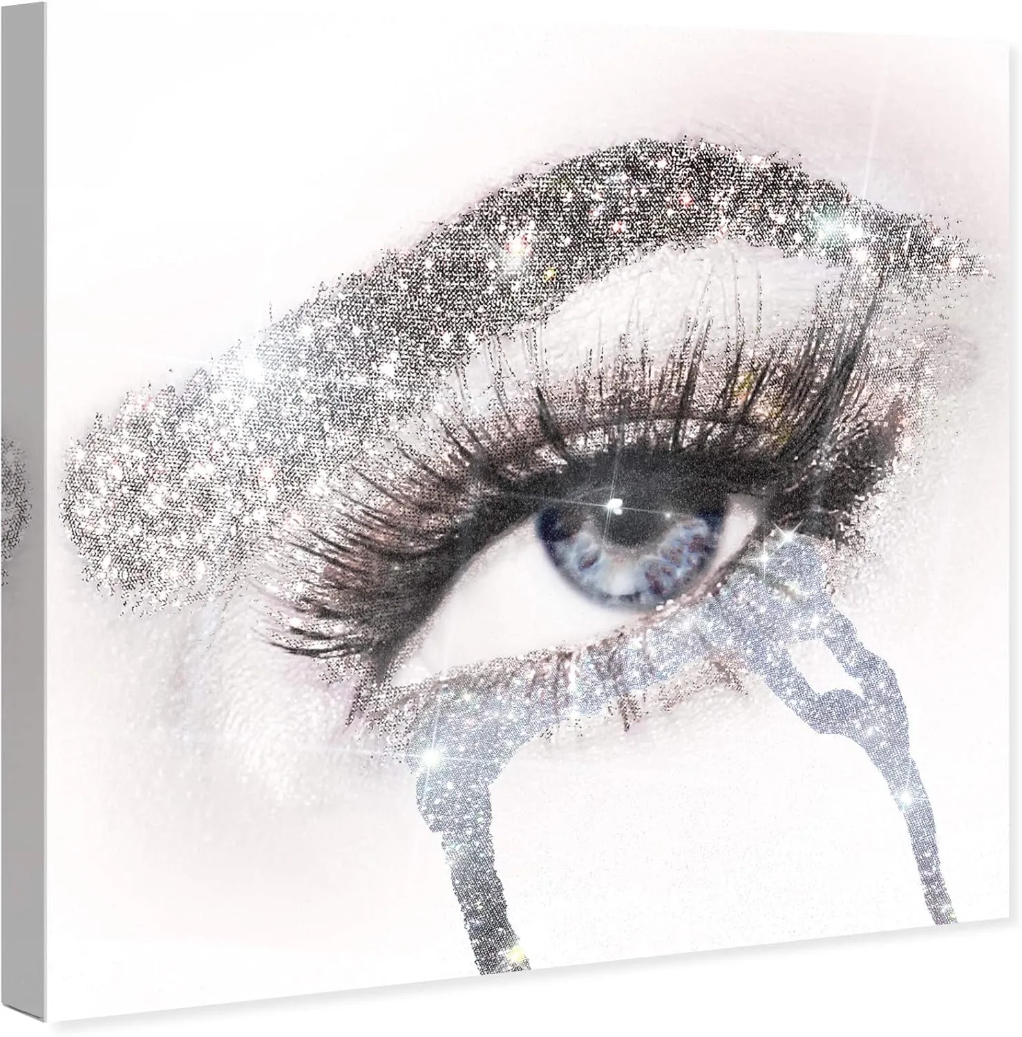 The Oliver Gal Artist Co. Fashion and Glam Wall Art Canvas Prints 'Eyes and Rhinestones Blue Silver' Mascara Home Décor, 12 in x 12 in, Gray, White