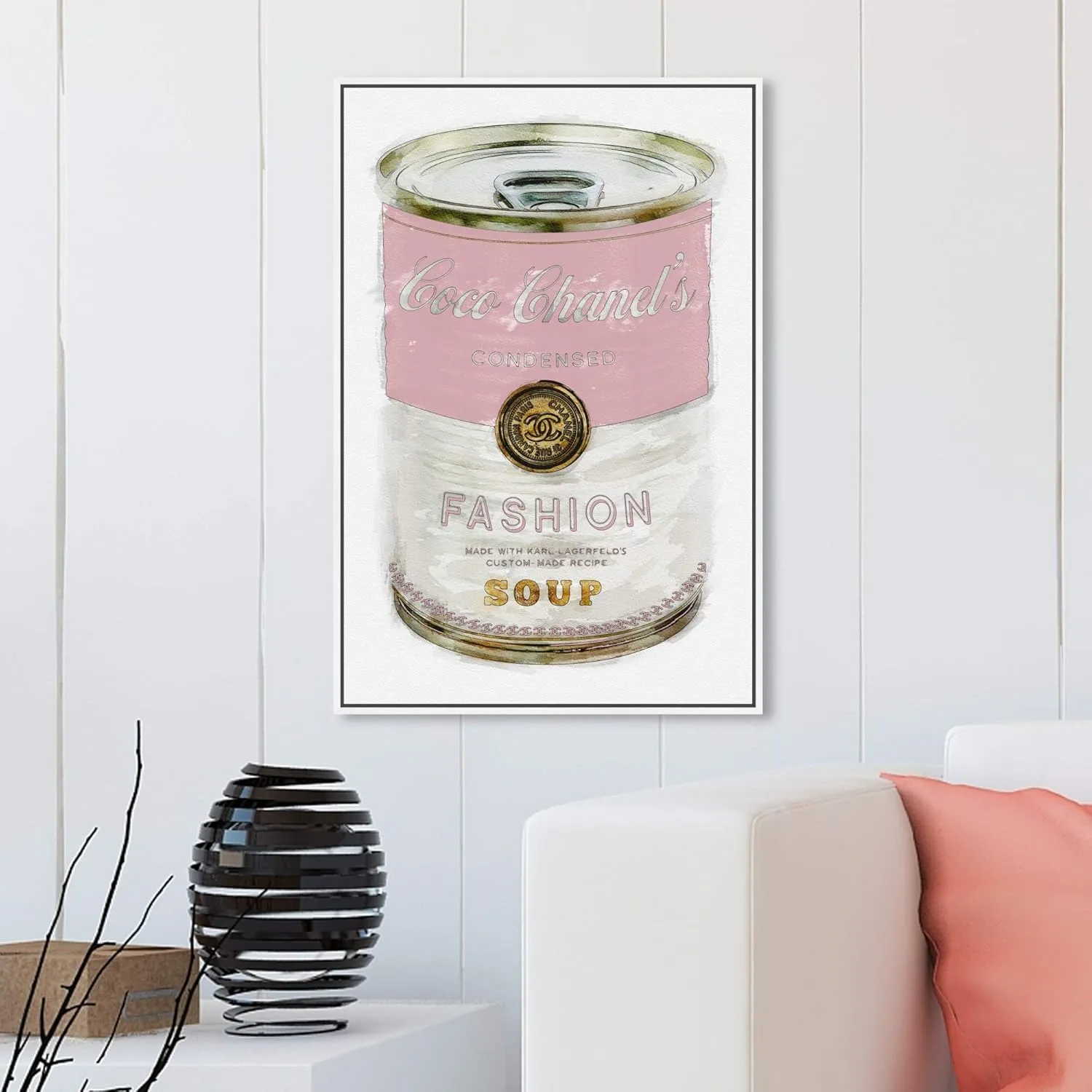 The Oliver Gal Artist Co. Fashion and Glam Wall Art Canvas Prints, 'Fashion Soup Pink', 20" x 30", White Frame