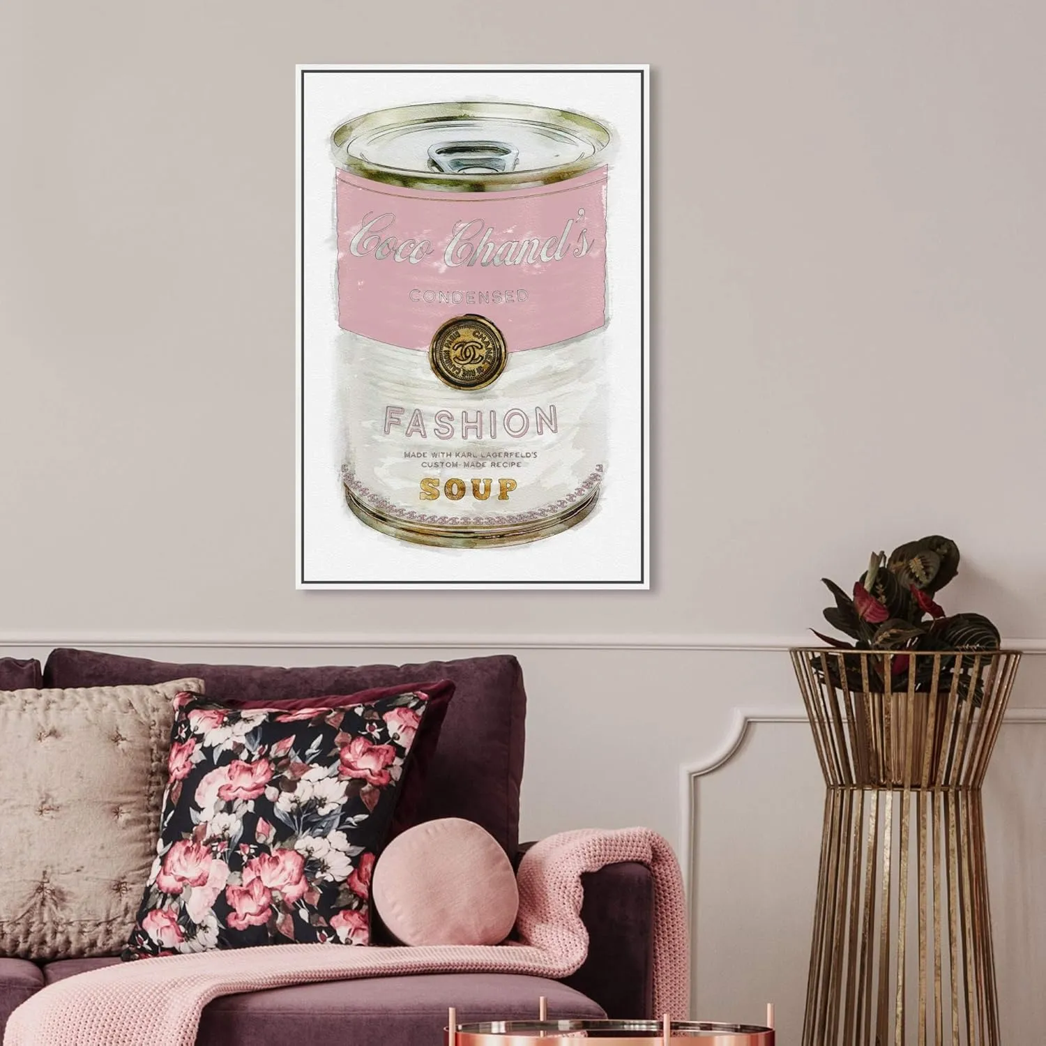The Oliver Gal Artist Co. Fashion and Glam Wall Art Canvas Prints, 'Fashion Soup Pink', 20" x 30", White Frame