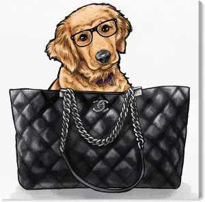 The Oliver Gal Artist Co. Fashion and Glam Wall Art Canvas Prints 'Golden Nerd in The Bag' Home Décor, 12" x 12", Brown, Black