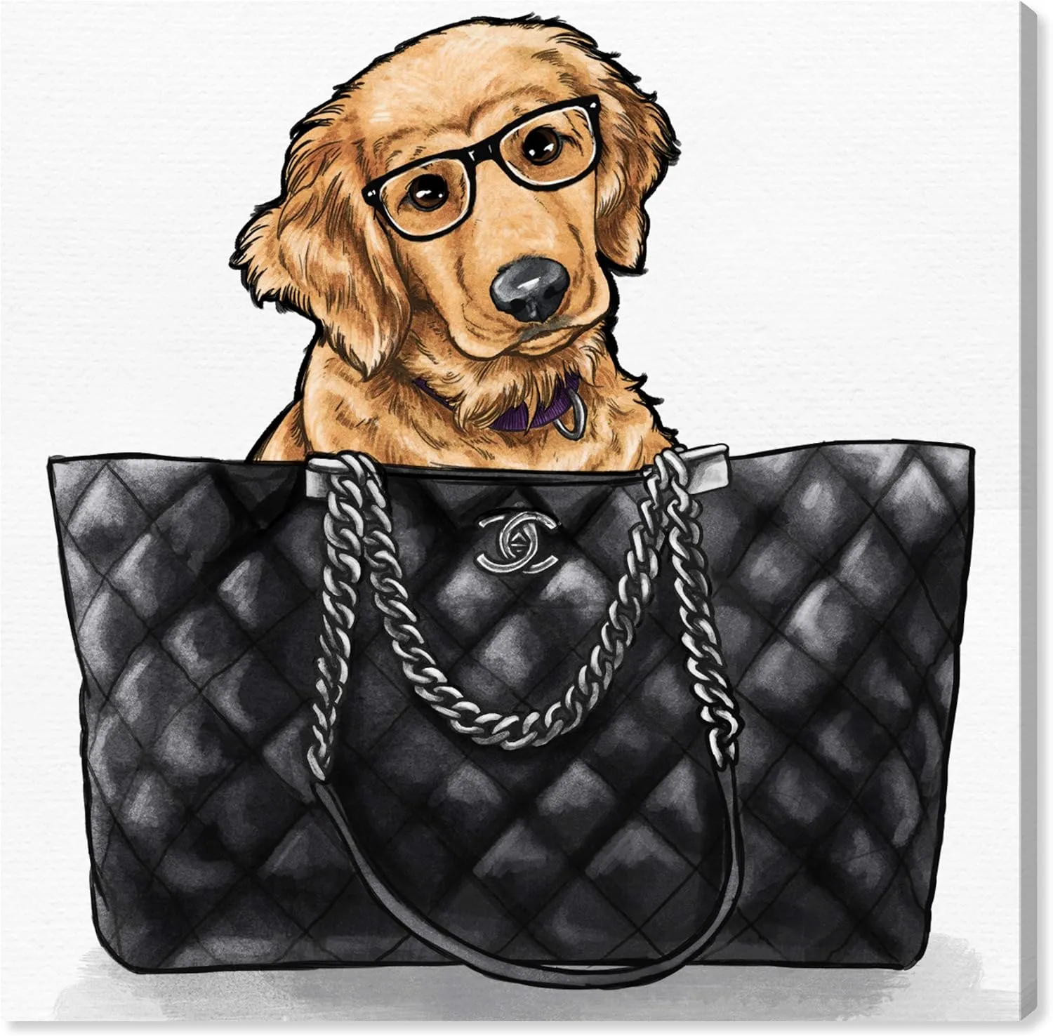 The Oliver Gal Artist Co. Fashion and Glam Wall Art Canvas Prints 'Golden Nerd in The Bag' Home Décor, 12" x 12", Brown, Black