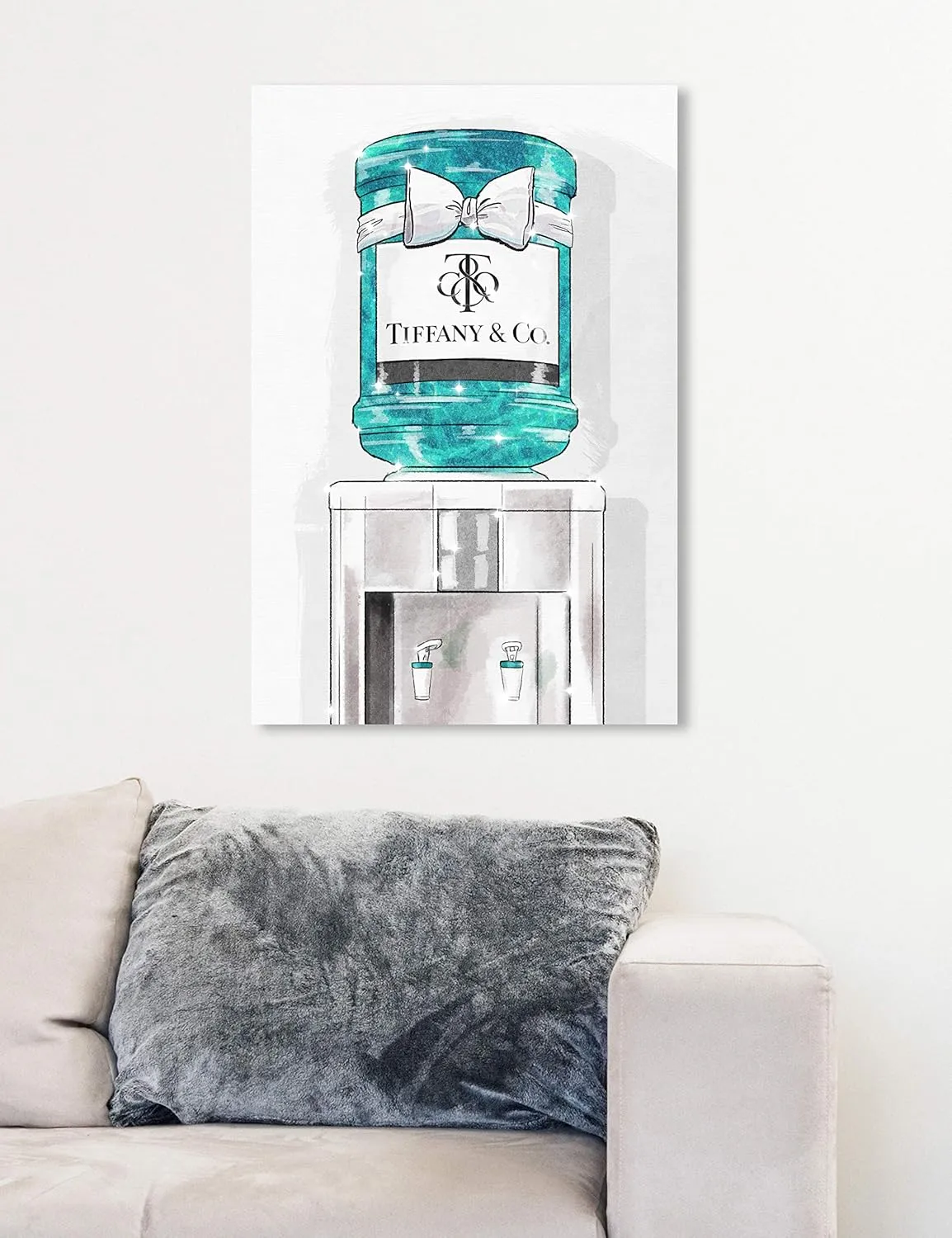 The Oliver Gal Artist Co. Fashion and Glam Wall Art Canvas Prints 'Jeweled Watercooler' Home Décor, 16 in x 24 in, Blue, Gray