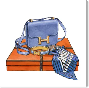 The Oliver Gal Artist Co. Fashion and Glam Wall Art Canvas Prints 'My Bag Collection VI Custom' Home Décor, 12" x 12", Blue, Orange