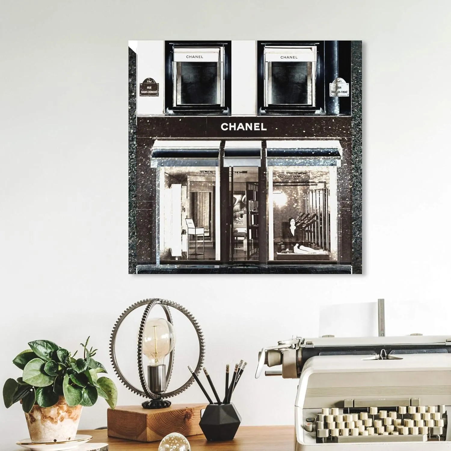 The Oliver Gal Artist Co. Fashion and Glam Wall Art Canvas Prints 'My Favorite Store' Lifestyle Home Décor, 12" x 12", Black, White