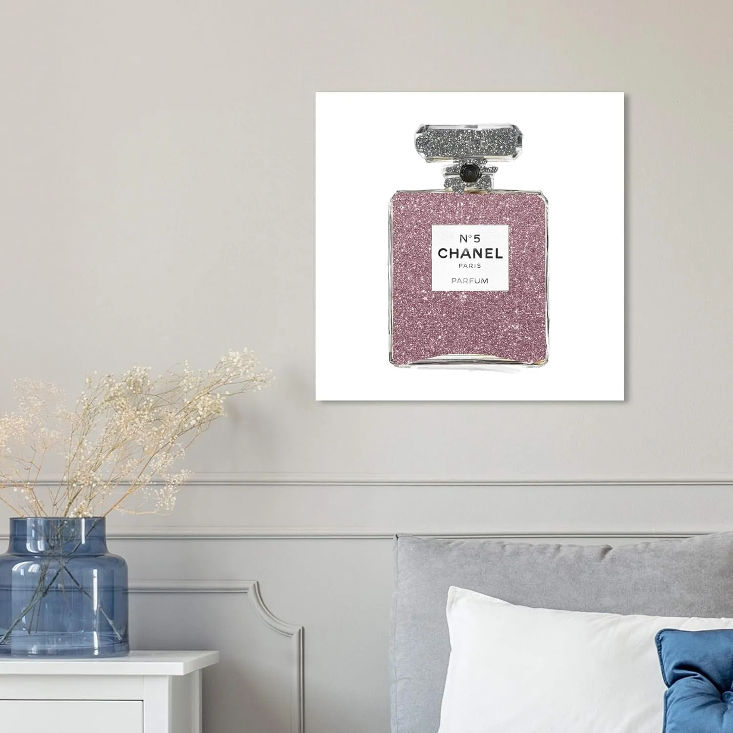 The Oliver Gal Artist Co. Fashion and Glam Wall Art Canvas Prints 'Pink Classic Number 5' Home Décor, 16 in x 16