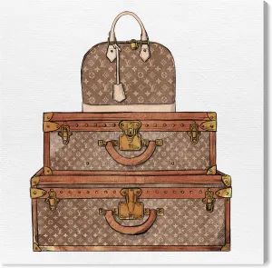The Oliver Gal Artist Co. Fashion and Glam Wall Art Canvas Prints 'Royal Bag and Luggage' Home Décor, 24" x 24", Brown, Brown