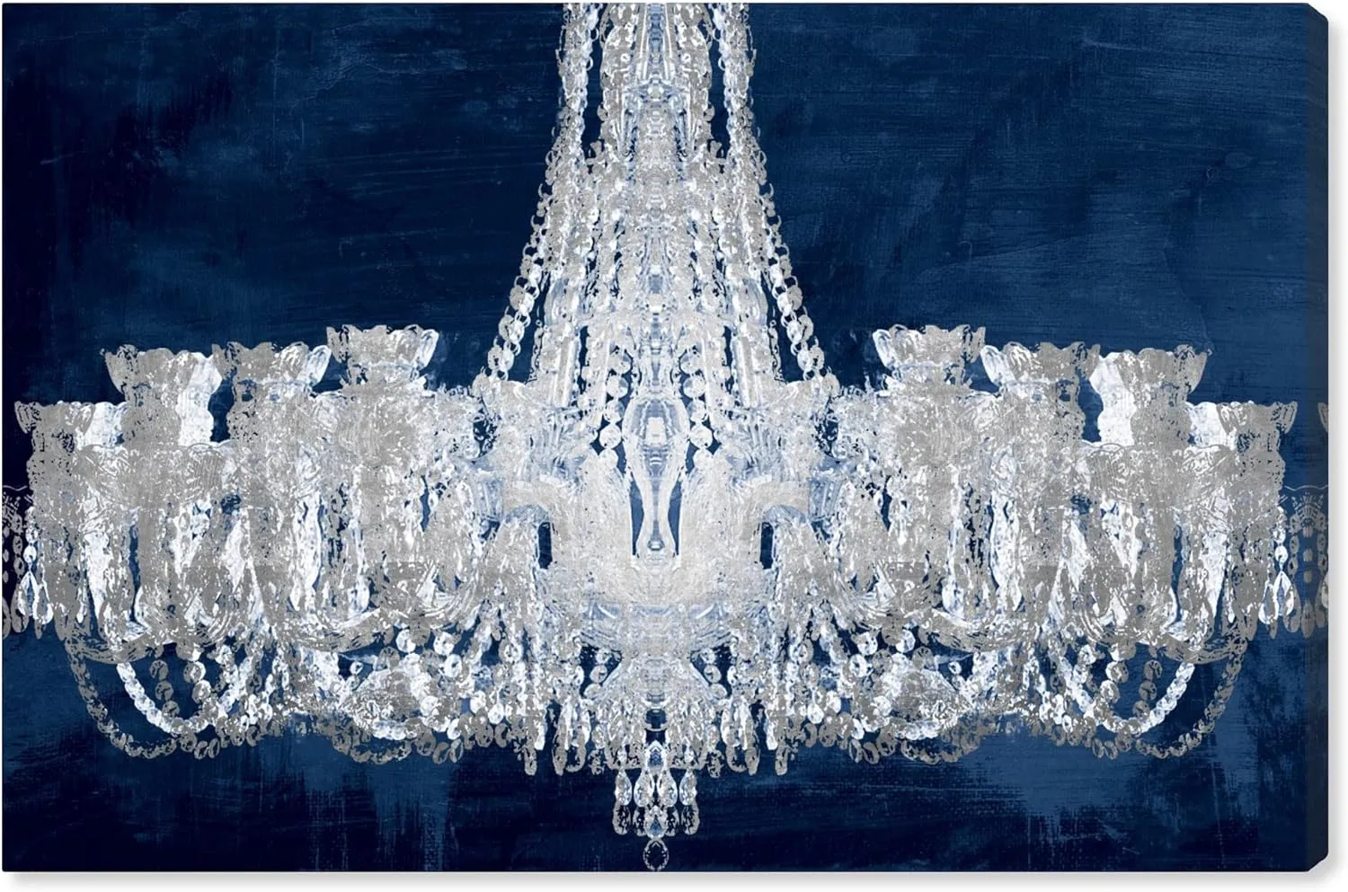 The Oliver Gal Artist Co. Fashion and Glam Wall Art Canvas Prints 'Royal Gala Night Silver' Chandeliers Home Décor, 15" x 10", Gray, Blue
