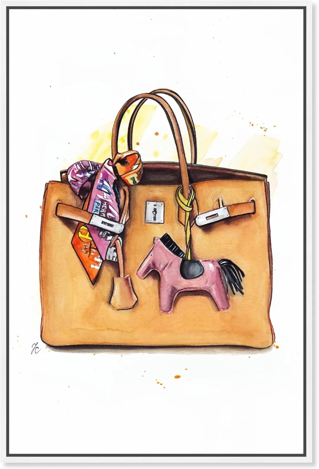 The Oliver Gal Artist Co. Fashion and Glam Wall Art Framed Canvas Prints 'Doll Memories - Orange Splash Bag' Handbags