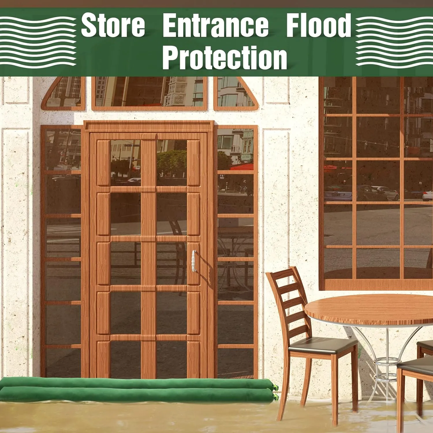 Threan 8 Pcs Long Canvas Sandbags Flood Protection Thickened Reusable Sand Bags Rain Wind Flood Barrier with Elastic Band Water Barrier Tube for Door Rain Water Control, Green (4ft)