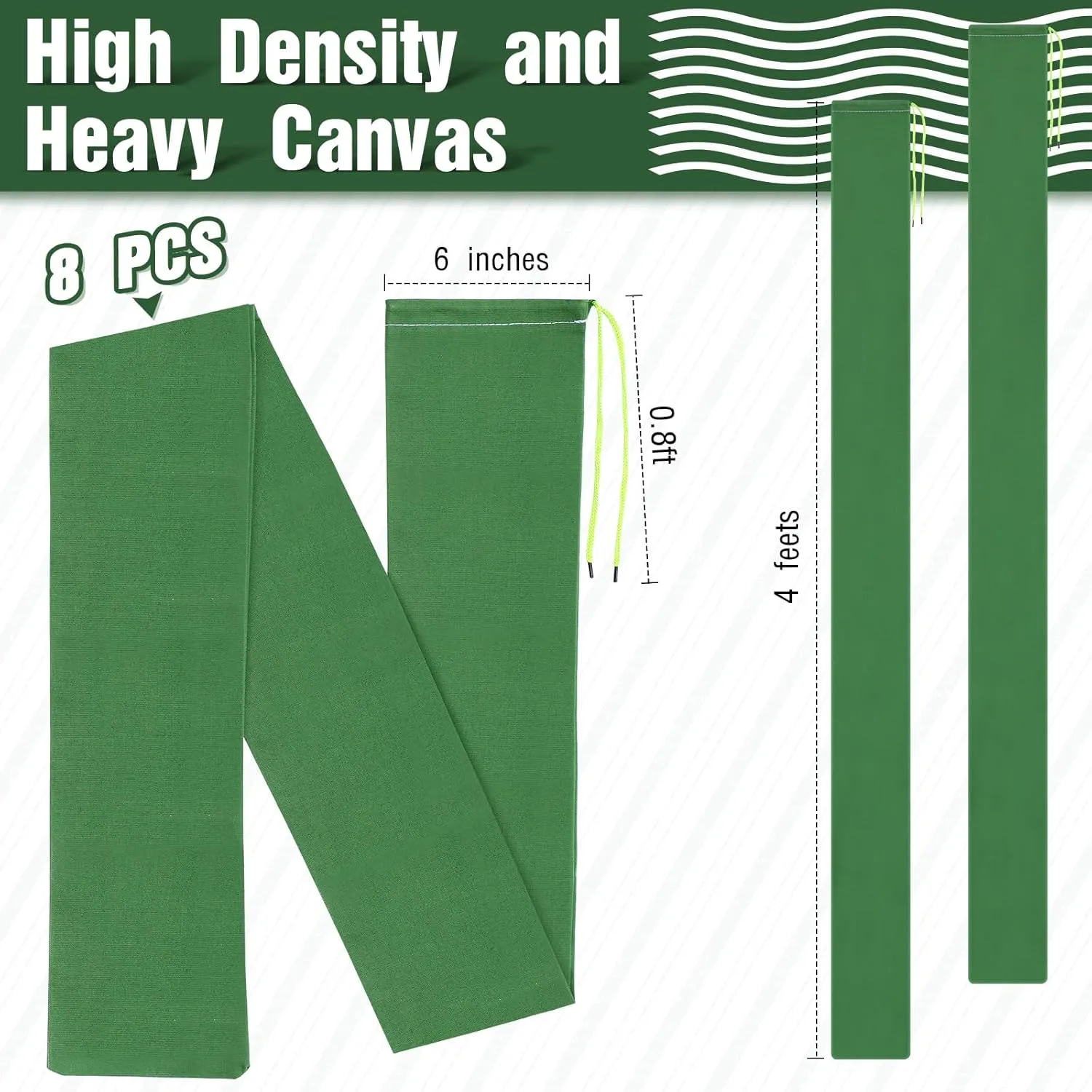 Threan 8 Pcs Long Canvas Sandbags Flood Protection Thickened Reusable Sand Bags Rain Wind Flood Barrier with Elastic Band Water Barrier Tube for Door Rain Water Control, Green (4ft)