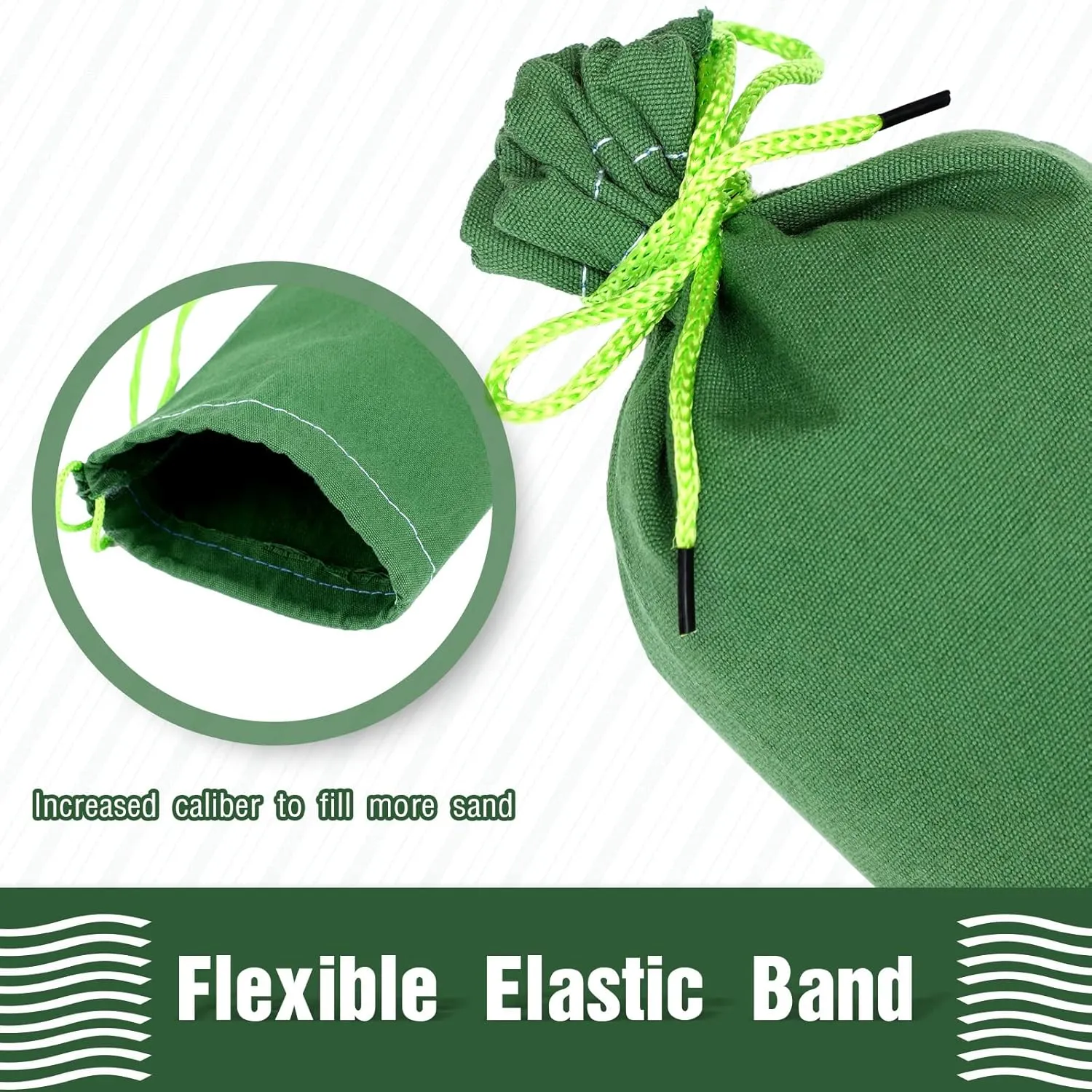 Threan 8 Pcs Long Canvas Sandbags Flood Protection Thickened Reusable Sand Bags Rain Wind Flood Barrier with Elastic Band Water Barrier Tube for Door Rain Water Control, Green (4ft)