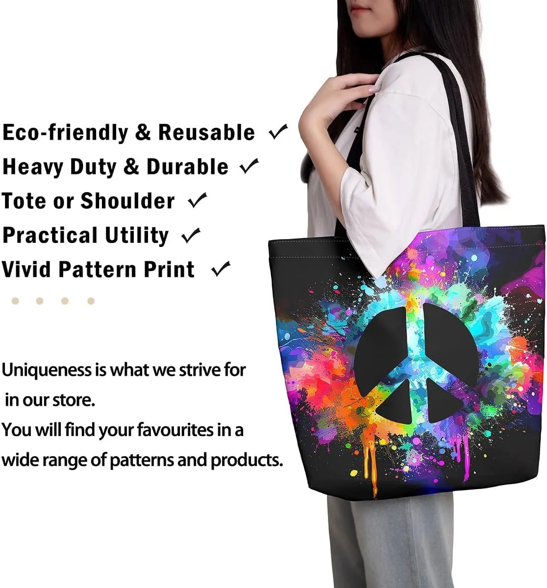 Tiger Canvas Tote Bag for Women,Romantic Rose Flower Tote Bag African Wild Animals Reusable Grocery Shoulder Bag