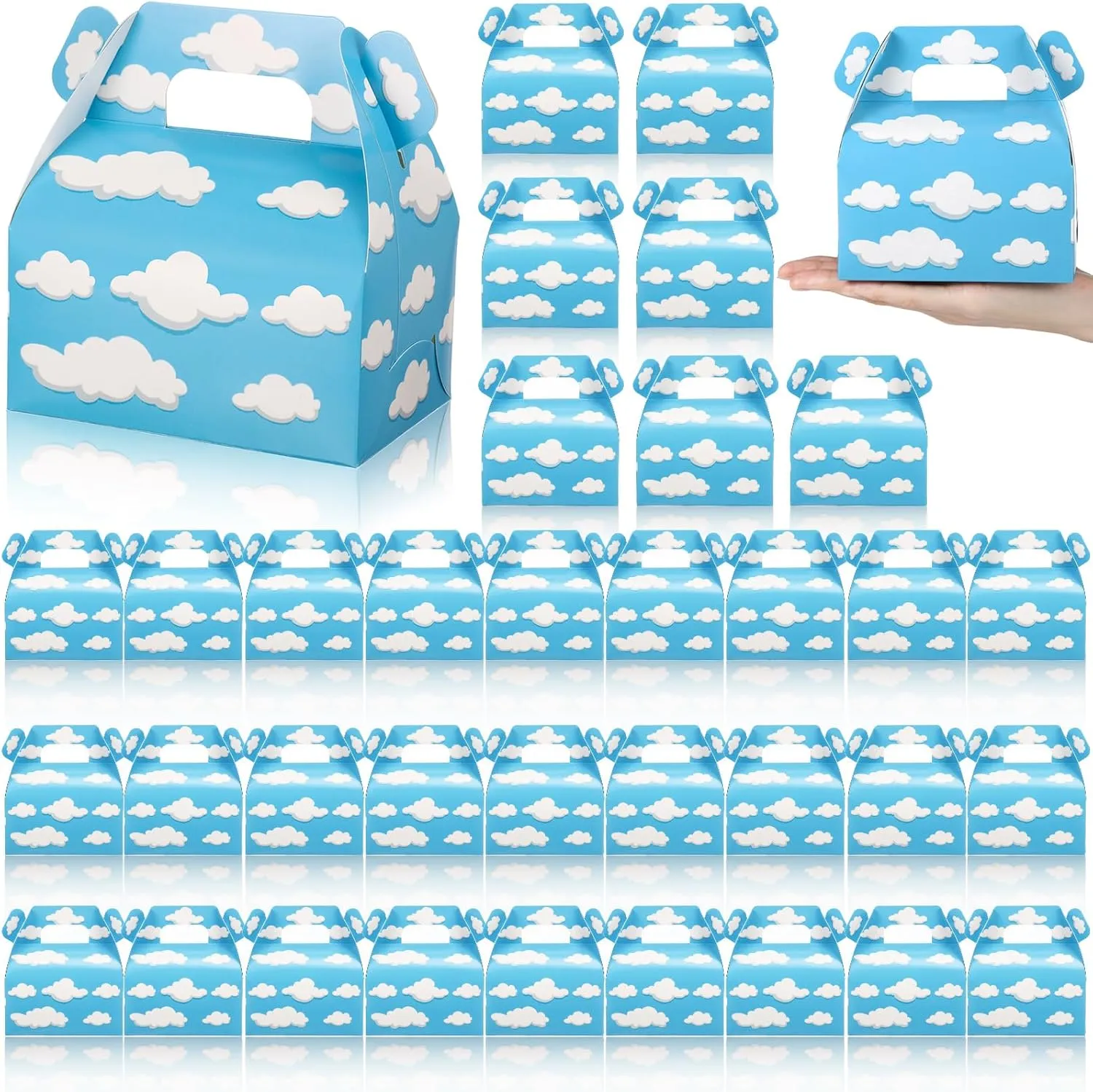 Tinlade Blue Sky White Clouds Treat Boxes Cartoon Gable Candy Bag Story Theme Party Supplies Paper Gift Favor Boxes Goodie Cardboard Bags for Birthday Party Baby Kids Shower Decorations (36)