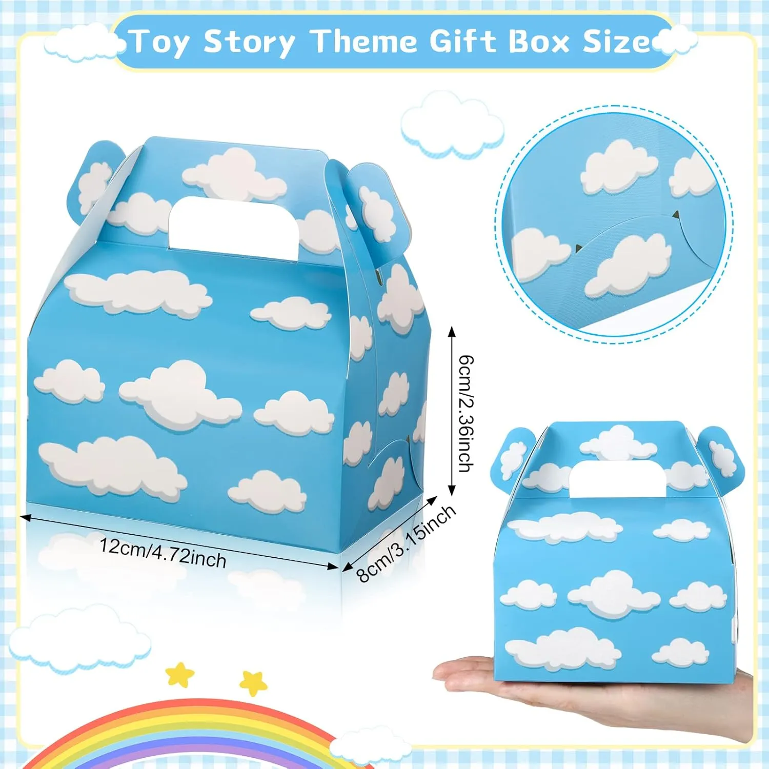 Tinlade Blue Sky White Clouds Treat Boxes Cartoon Gable Candy Bag Story Theme Party Supplies Paper Gift Favor Boxes Goodie Cardboard Bags for Birthday Party Baby Kids Shower Decorations (36)
