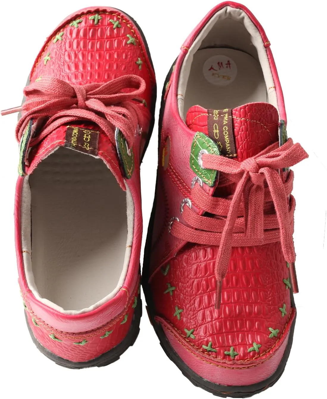 TMA EYES Women's Retro Lace up Sneakers Versatile Casual Walking Shoes Crocodile Pattern Patchwork Upper Comfort and Fashion