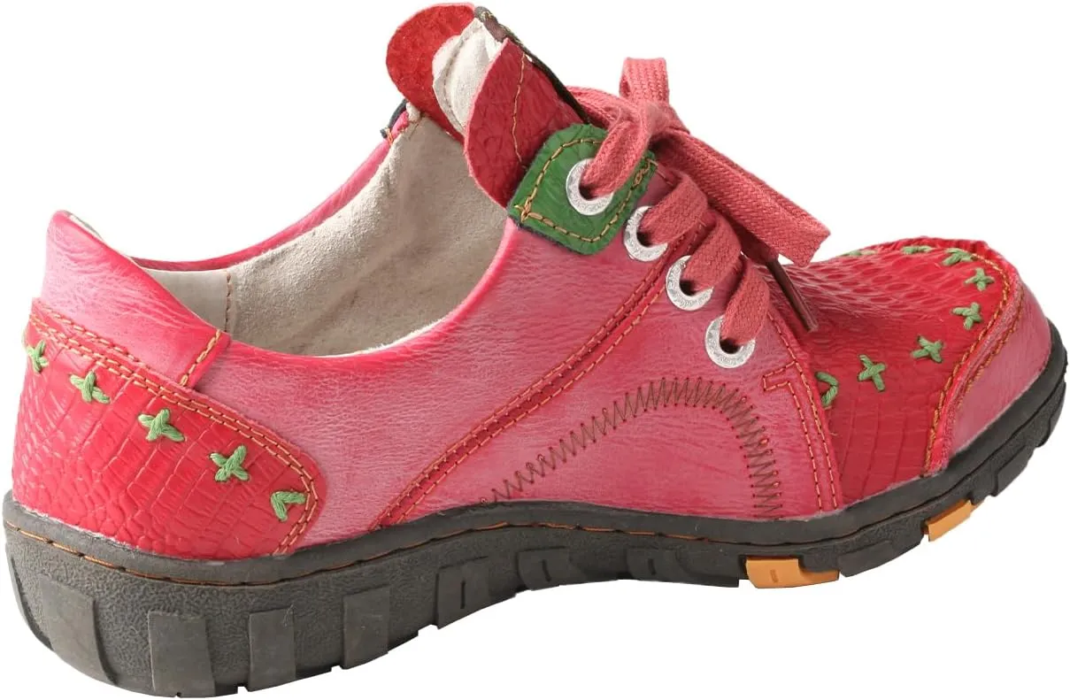 TMA EYES Women's Retro Lace up Sneakers Versatile Casual Walking Shoes Crocodile Pattern Patchwork Upper Comfort and Fashion
