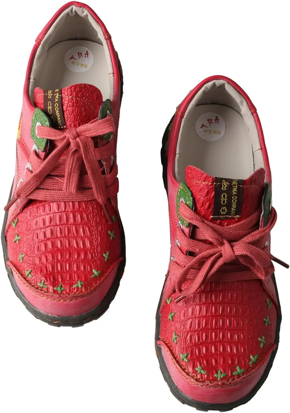 TMA EYES Women's Retro Lace up Sneakers Versatile Casual Walking Shoes Crocodile Pattern Patchwork Upper Comfort and Fashion