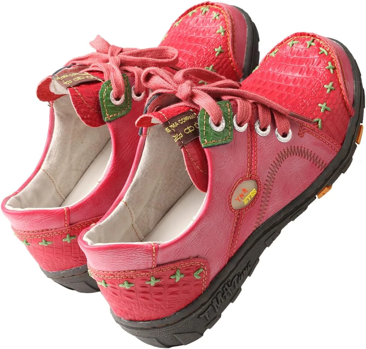 TMA EYES Women's Retro Lace up Sneakers Versatile Casual Walking Shoes Crocodile Pattern Patchwork Upper Comfort and Fashion