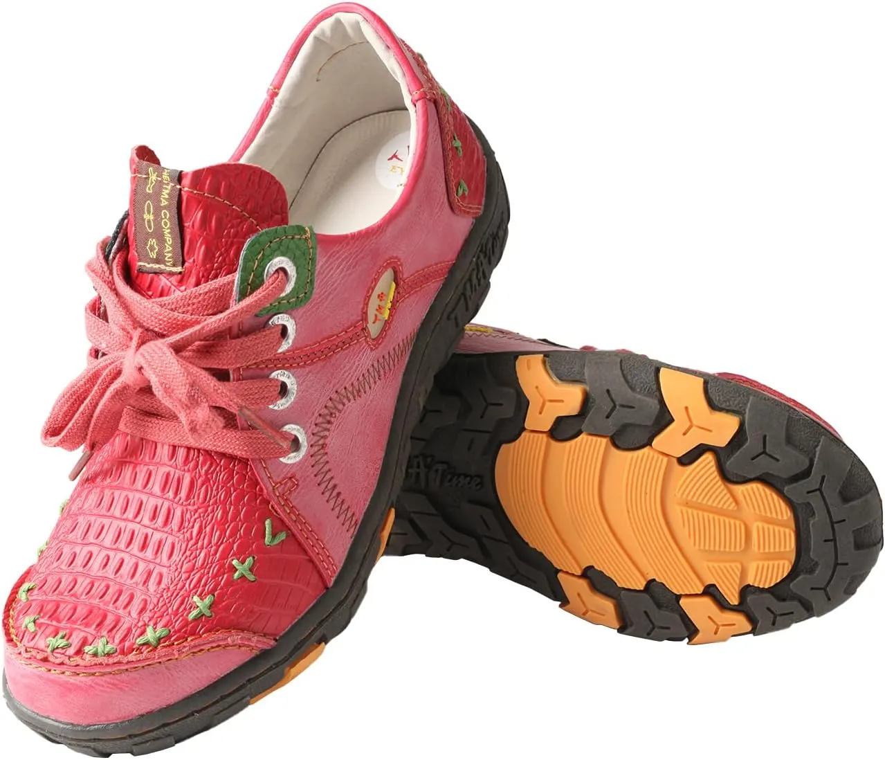 TMA EYES Women's Retro Lace up Sneakers Versatile Casual Walking Shoes Crocodile Pattern Patchwork Upper Comfort and Fashion