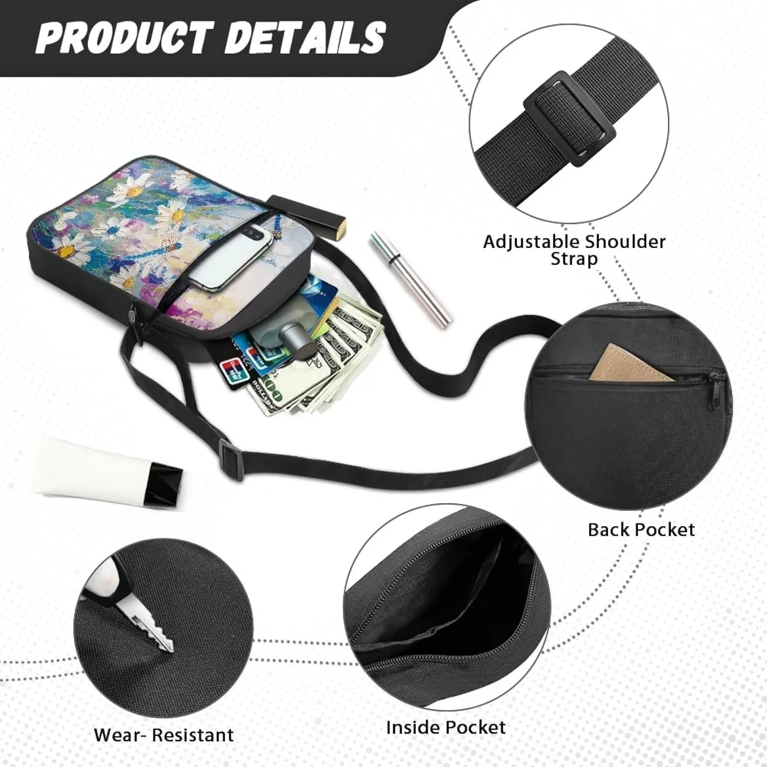 TODIYADDU Versatile Sling Bag Crossbody Phone Bag Women Shoulder Bag with Adjustable Strap Mini Messenger Bag for Cell Phone