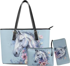 Tote Bag with Zipper Womens Leathe Handbags and Clutch Wallet Set Fashion Daypack
