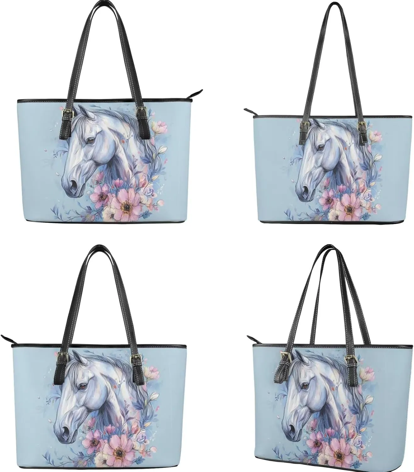 Tote Bag with Zipper Womens Leathe Handbags and Clutch Wallet Set Fashion Daypack