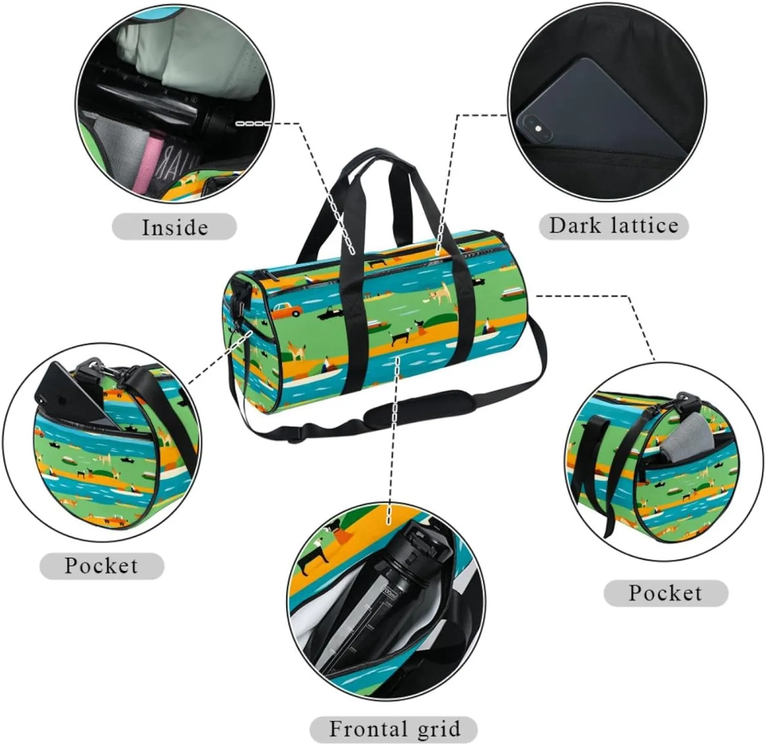 Travel Bag,Mens Gym Bag,Womens Gym Bag,Blue Yellow Green Striped Fox,Sports Bag