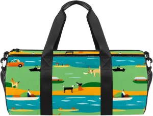 Travel Bag,Mens Gym Bag,Womens Gym Bag,Blue Yellow Green Striped Fox,Sports Bag
