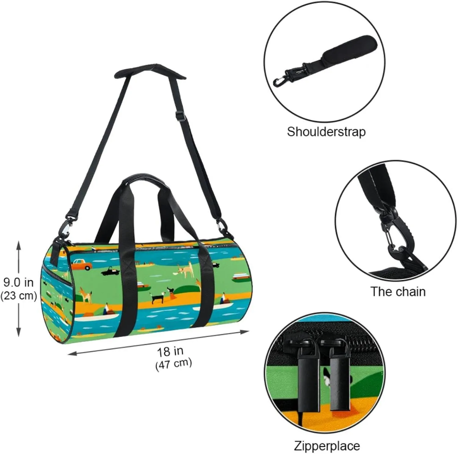 Travel Bag,Mens Gym Bag,Womens Gym Bag,Blue Yellow Green Striped Fox,Sports Bag