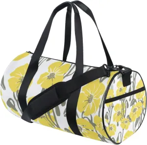Trendy Novelty Yellow Flowers Pattern Duffel Bag Canvas Travel Weekender Luggage Gym Handbag for Men Women