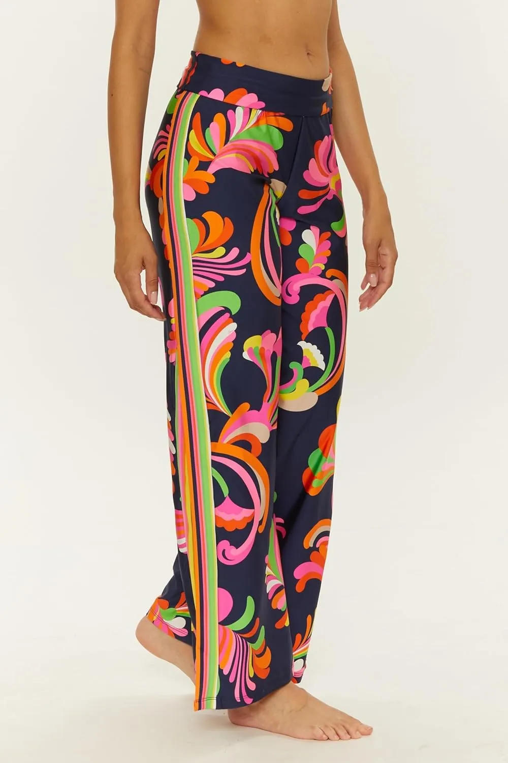 Trina Turk Poolside Swirl Pants, Casual, Wide Leg, Floral Print, Beach Cover Ups for Women