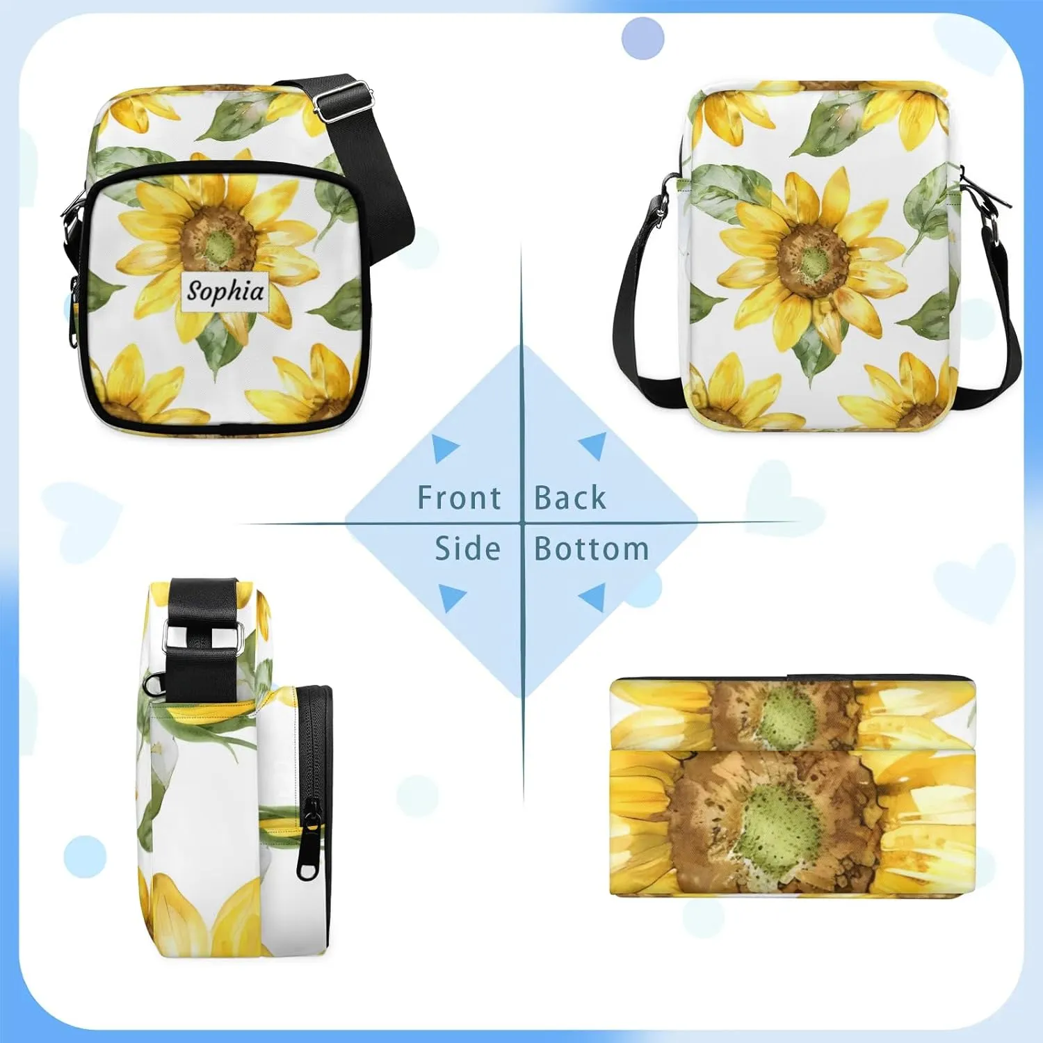 TropicalLife Personalized Crossbody Bag for Women Men Custom Name Messenger Bags