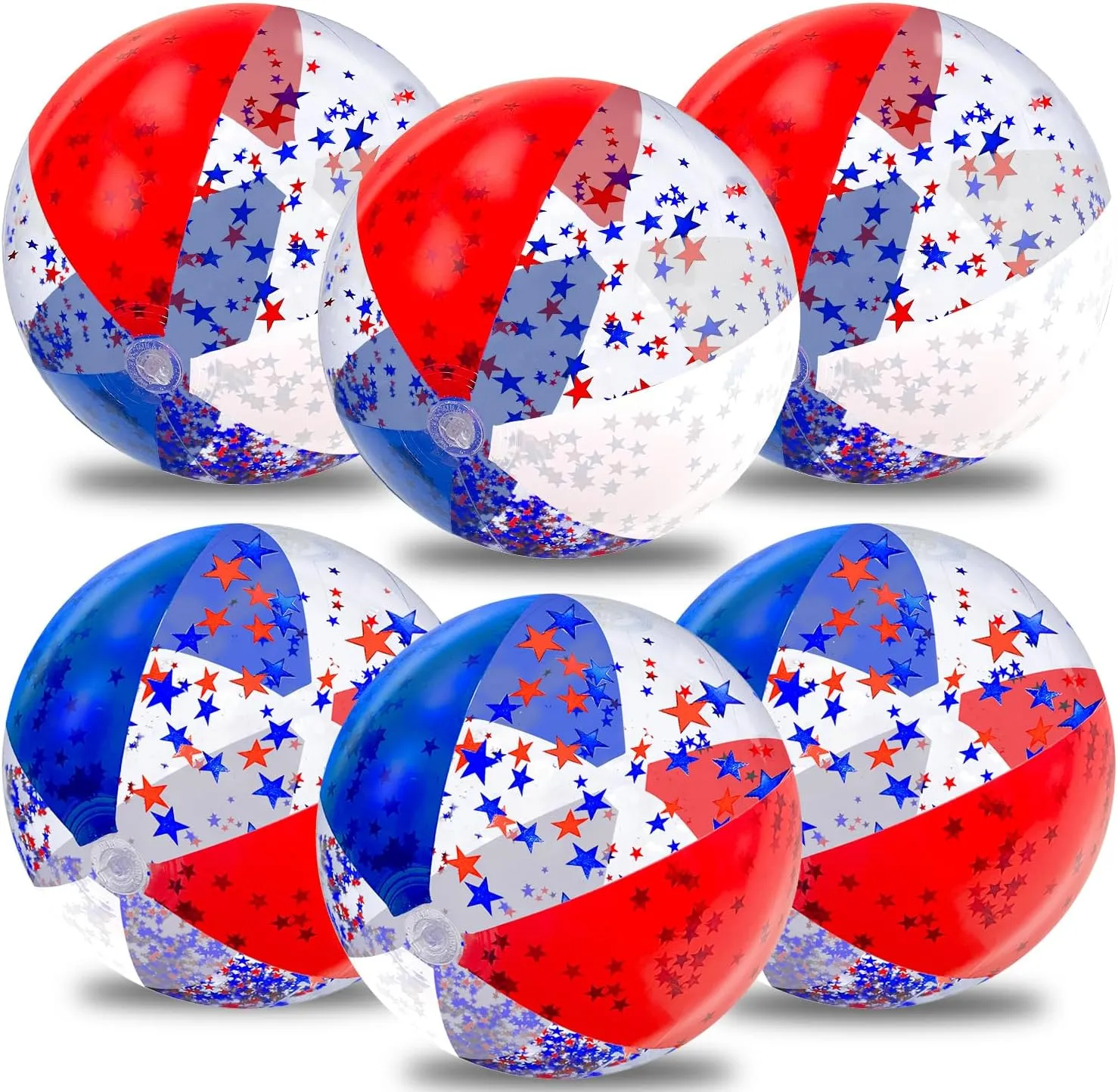 TURNMEON 6 Pack 20 Inch Patriotic Inflatable Beach Balls Bulk, 4th of July Confetti Red White and Blue Large Beach Ball for Kids Adults Beach & Summer Pool Party Decorations,Outdoor Pool Toys Game