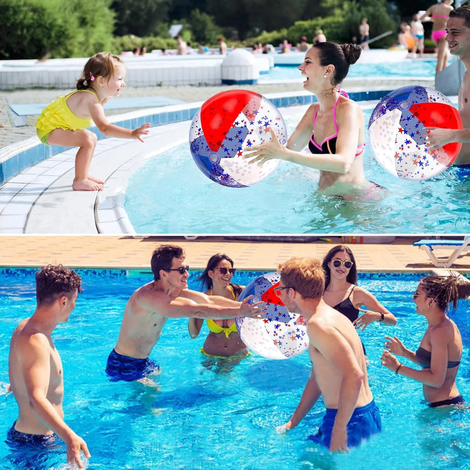 TURNMEON 6 Pack 20 Inch Patriotic Inflatable Beach Balls Bulk, 4th of July Confetti Red White and Blue Large Beach Ball for Kids Adults Beach & Summer Pool Party Decorations,Outdoor Pool Toys Game