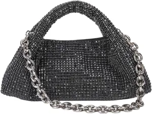 UMREN Bling Full Glitter Knotted Handbag for Women Crystal Rhinestone Hobo Dumpling Bag Diamond Evening Clutch Crossbody Bag